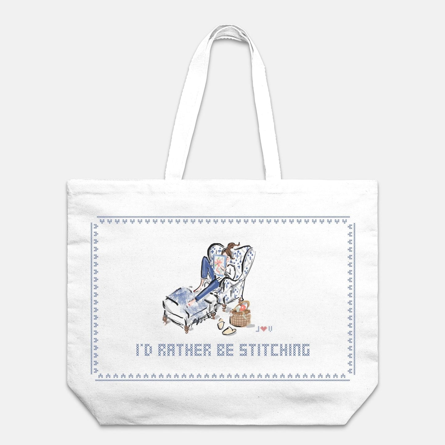 I'd Rather Be Stitching Oversized Tote Bag