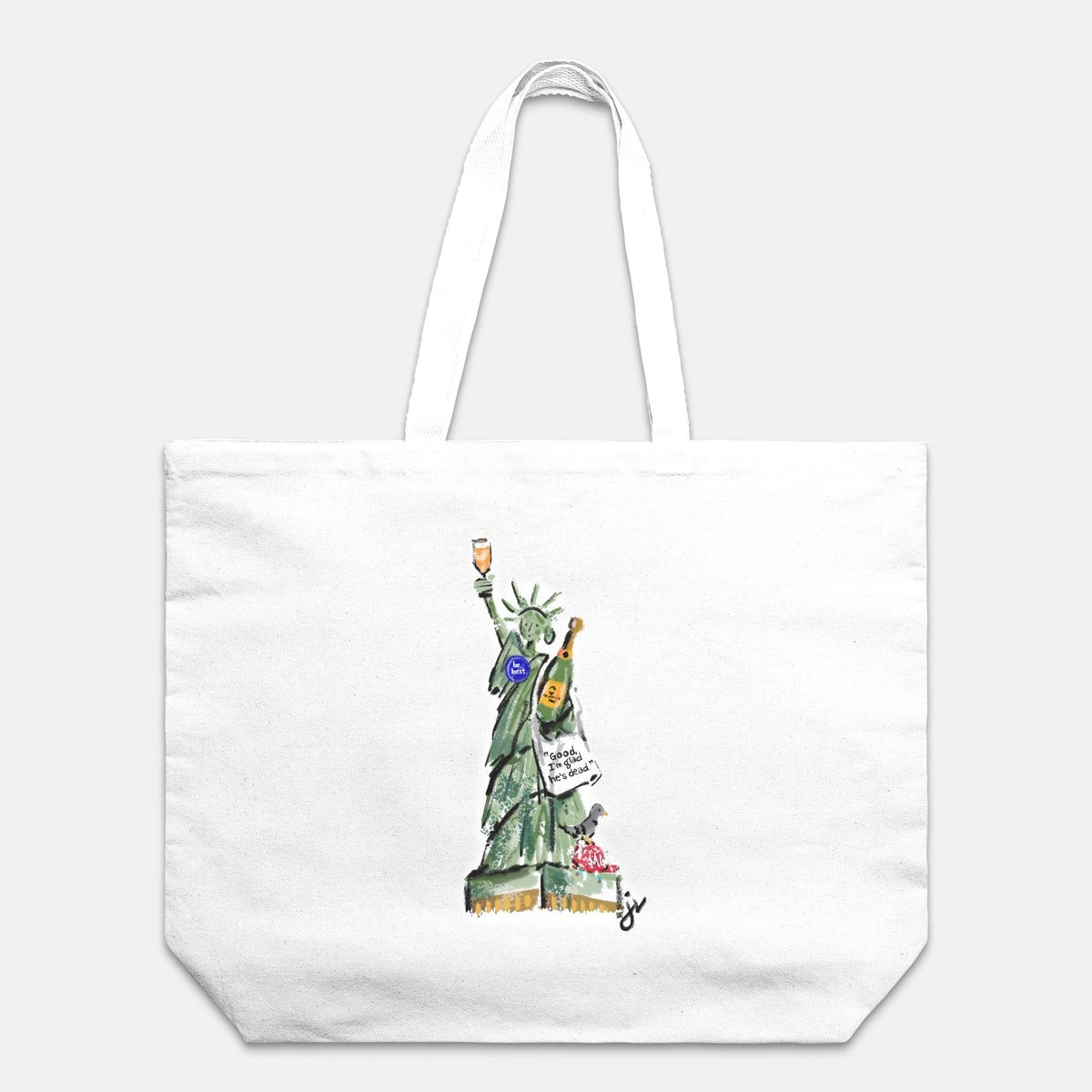 Lady Liberty Champage Celebration Oversized Cotton Canvas Tote