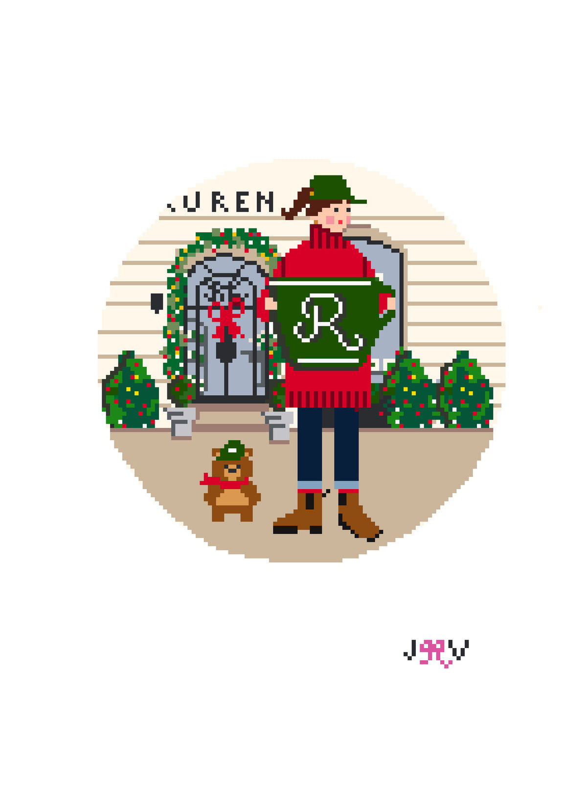 JV226 - NYC Coffee Shop Holiday Round Needlepoint Canvas