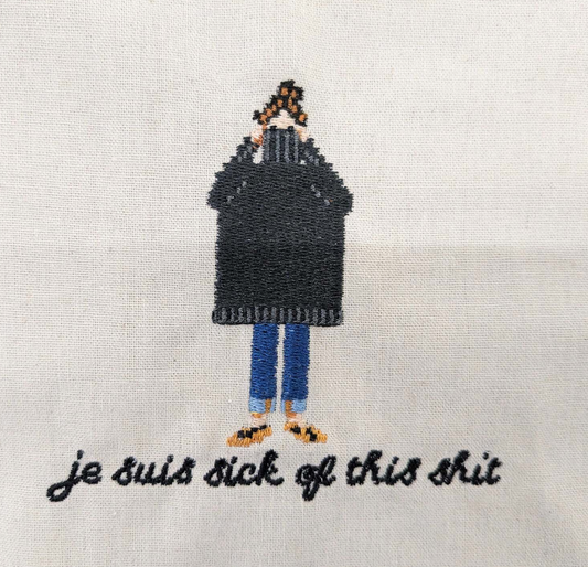 Ruffle Edge Tote Bag - Embroidered Je Suis Sick of This Shit