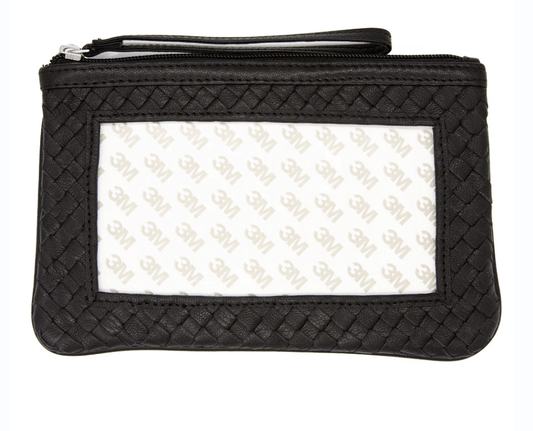 Leather Woven Canvas Wristlet/Clutch