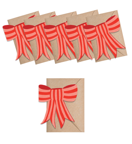Pink Stripy Bow Mini Cards - box of 6