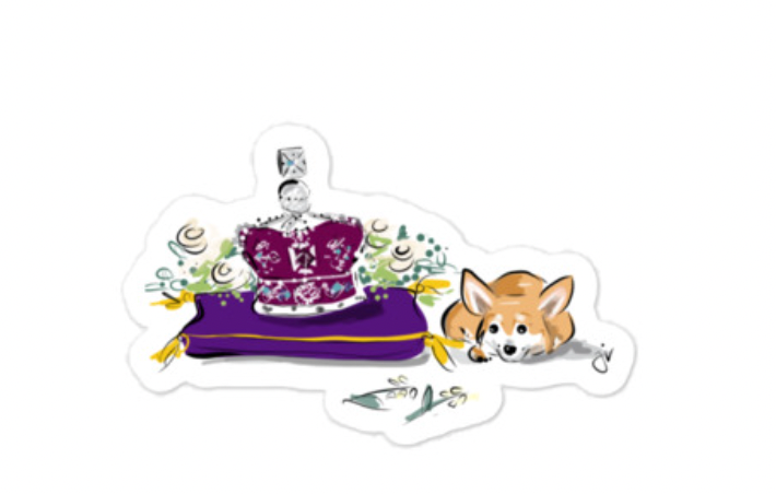 Queen Elizabeth Crown & Corgi Sticker