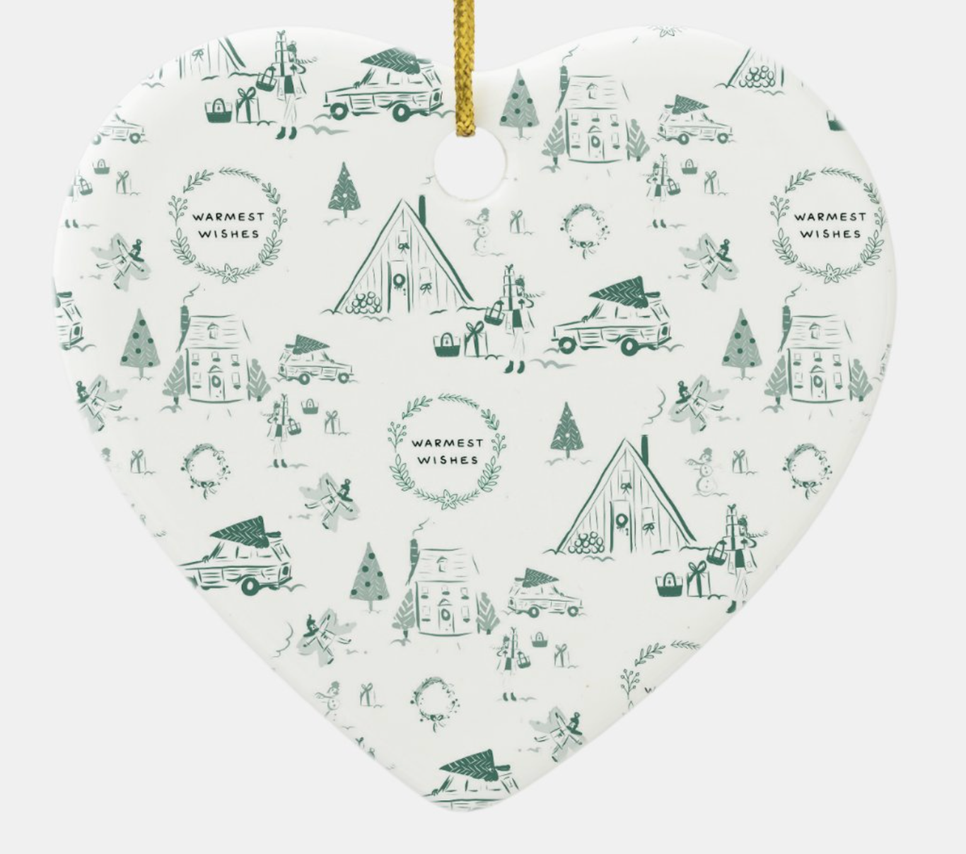 Holiday Toile Ceramic Heart Ornament