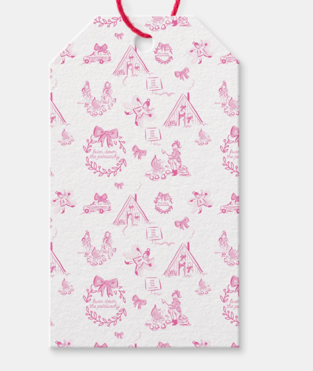 Holiday Toile Burn Down the Patriarchy Gift Tags