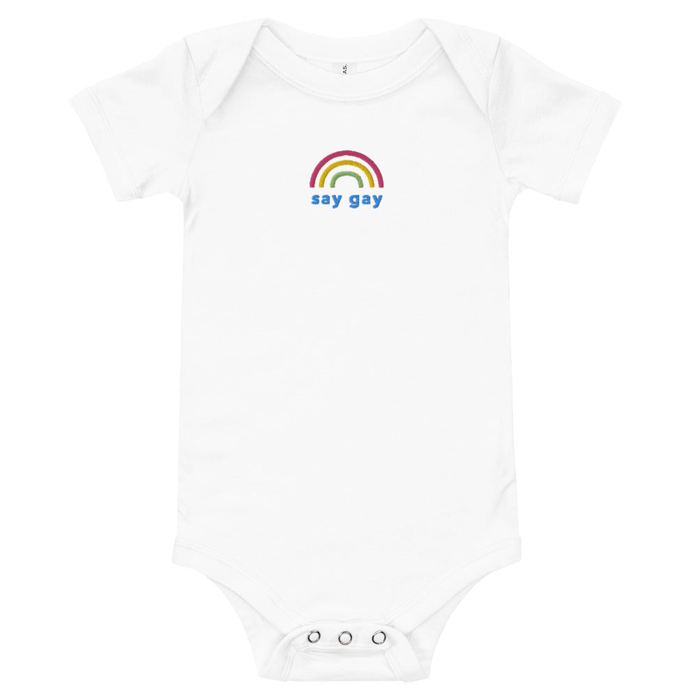 Say Gay Embroidered Baby short sleeve one piece
