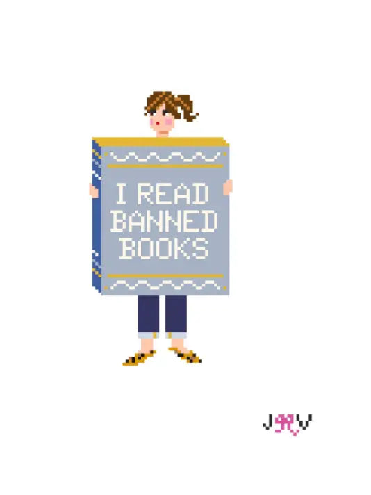 JV188 - Banned Books Girl Needlepoint Canvas