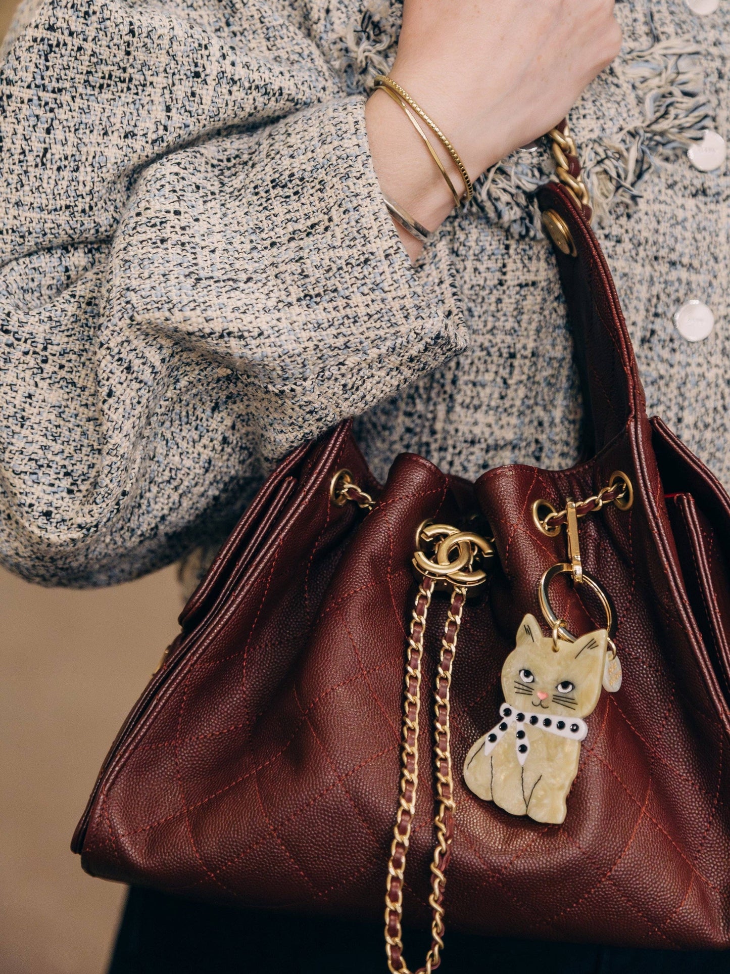 Hand-Painted Scarf Kitten Bag Charm + Keychain | Eco-Friendly