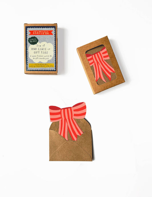 Pink Stripy Bow Mini Cards - box of 6