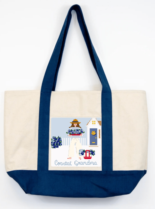 Needlepoint Canvas Boat Tote Bag