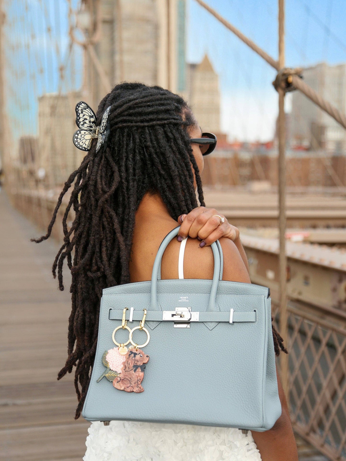 Hand-painted Hydrangea Bag Charm + Keychain | Eco-Friendly