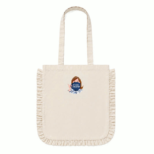 Embroidered Ruffle Edge Tote Bag - F Trump