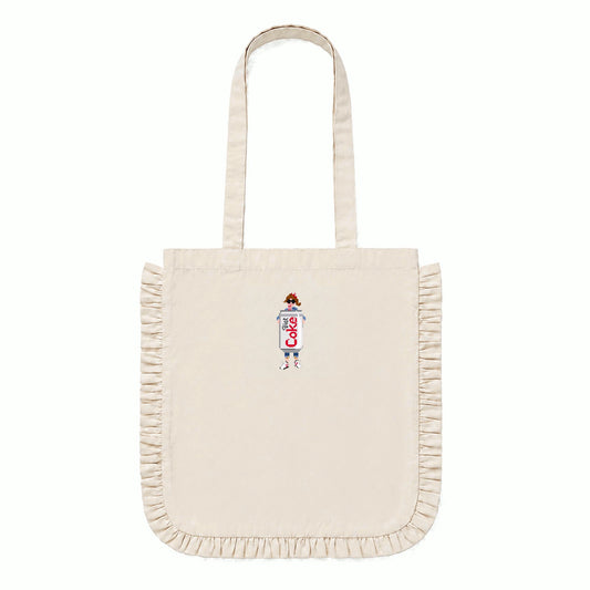 Embroidered Ruffle Edge Tote Bag - Diet Coke