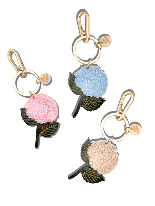 Hand-painted Hydrangea Bag Charm + Keychain | Eco-Friendly