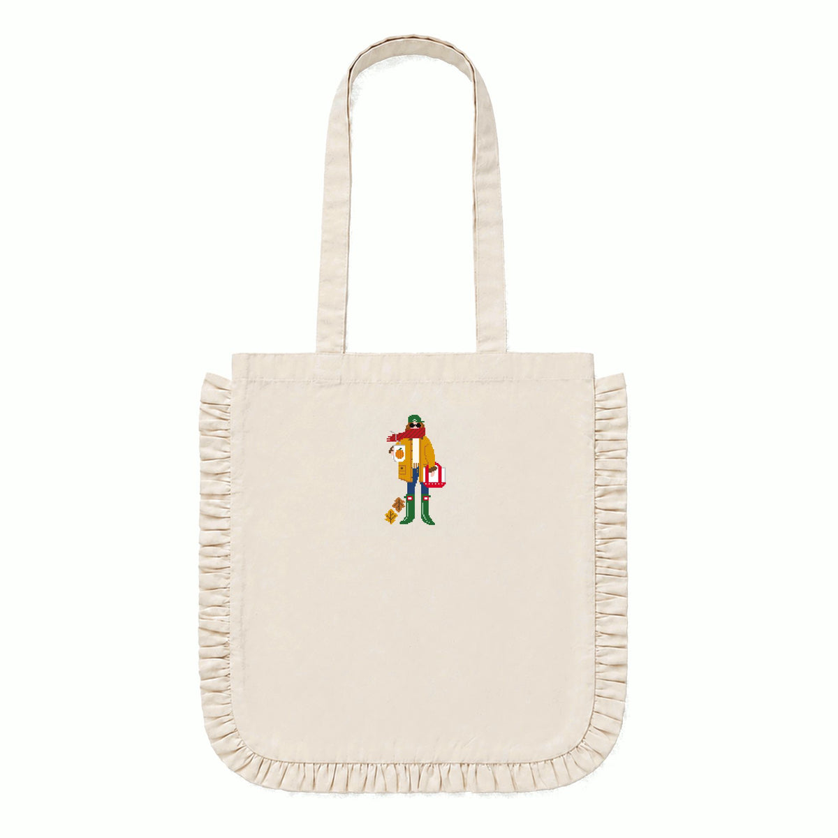 Embroidered Ruffle Edge Tote Bag - Fall