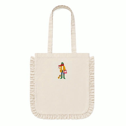 Embroidered Ruffle Edge Tote Bag - Fall