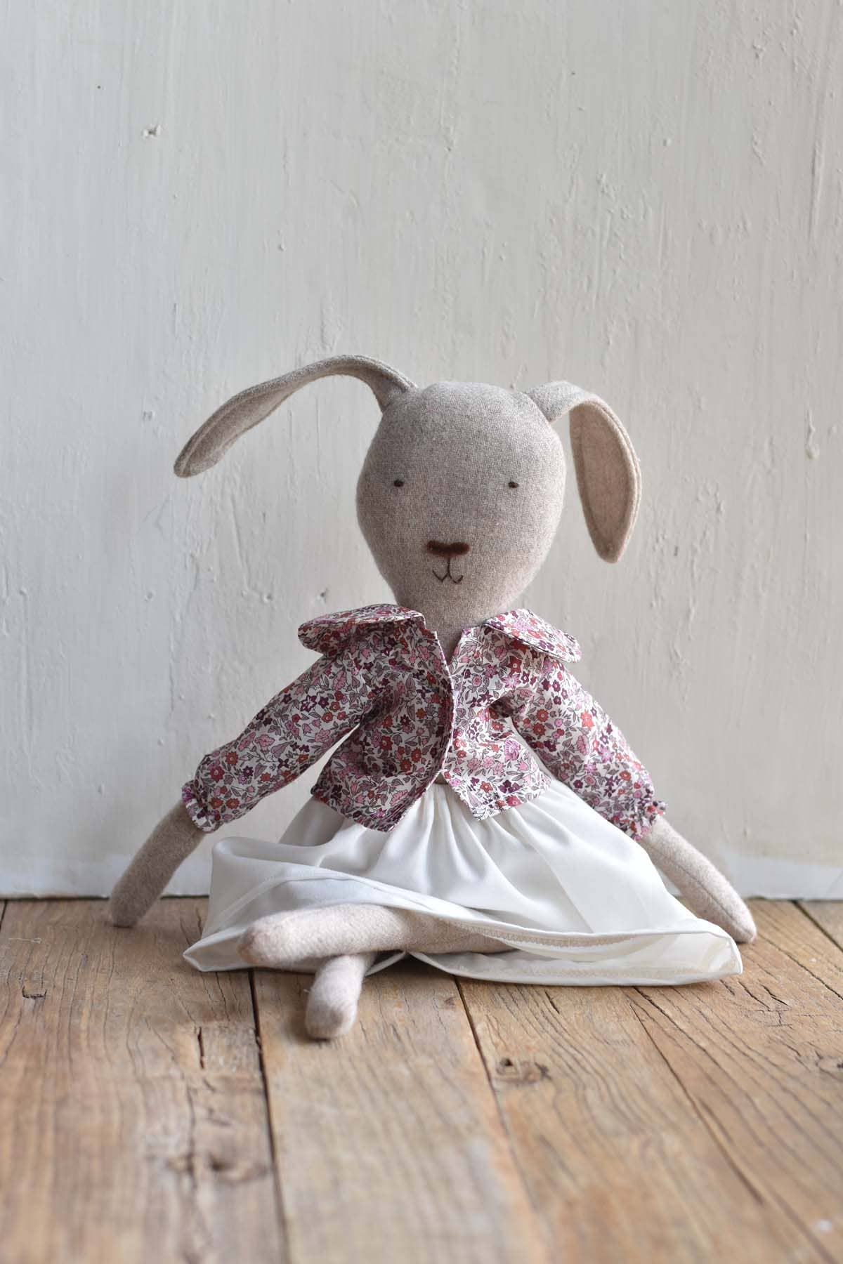 Ruthie the Rabbit — Heirloom Wool Doll in Liberty Top 