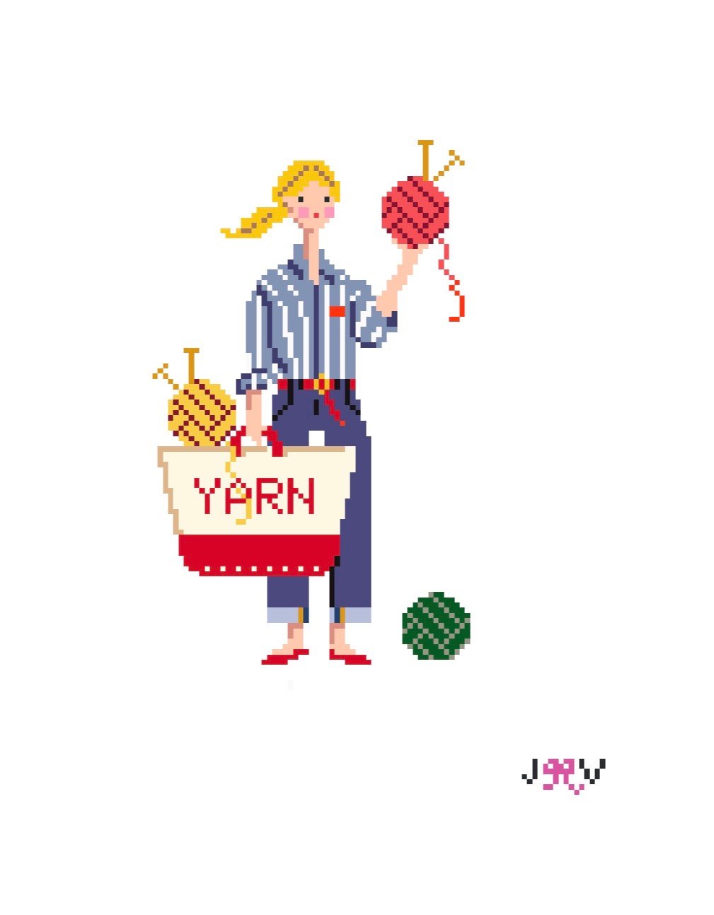 Knitting Girl Needlepoint Canvas