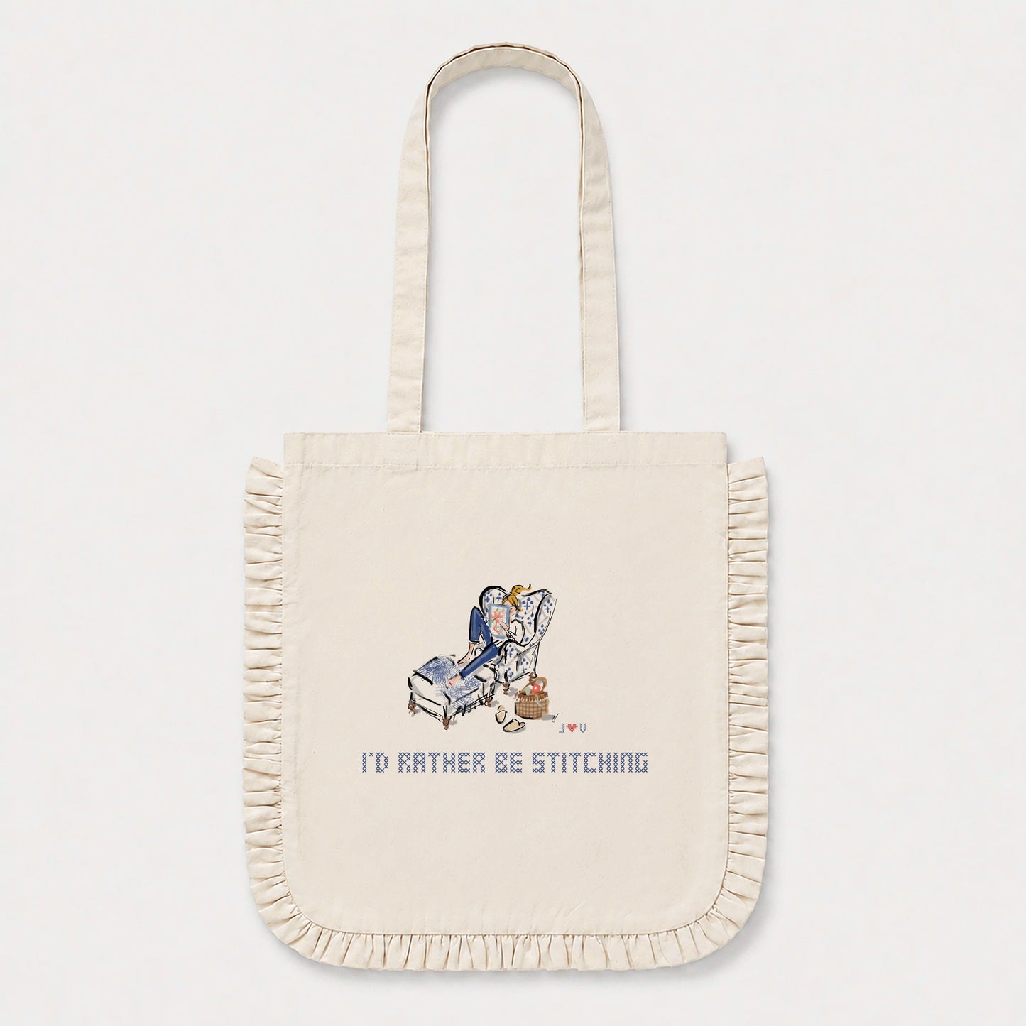 I'd Rather Be Stitching Ruffled Tote Bag
