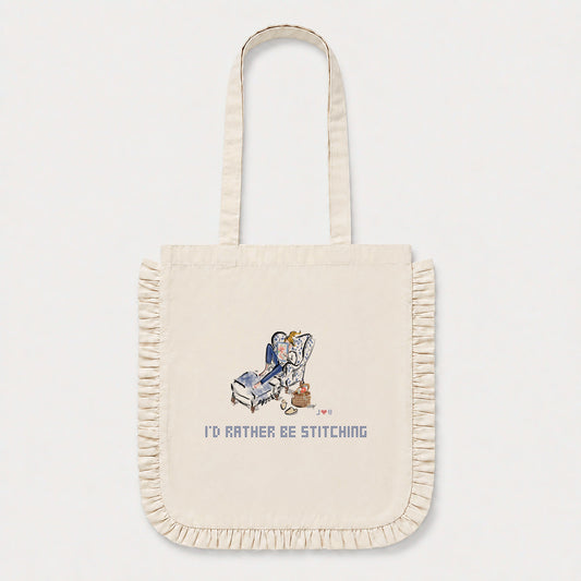 I'd Rather Be Stitching Ruffled Tote Bag