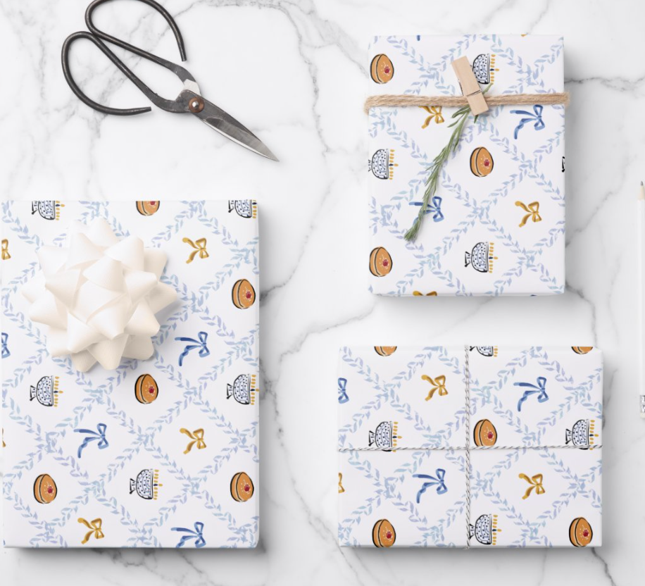 Jelly Donut Hanukkah Girls Gift Wrap Sheets