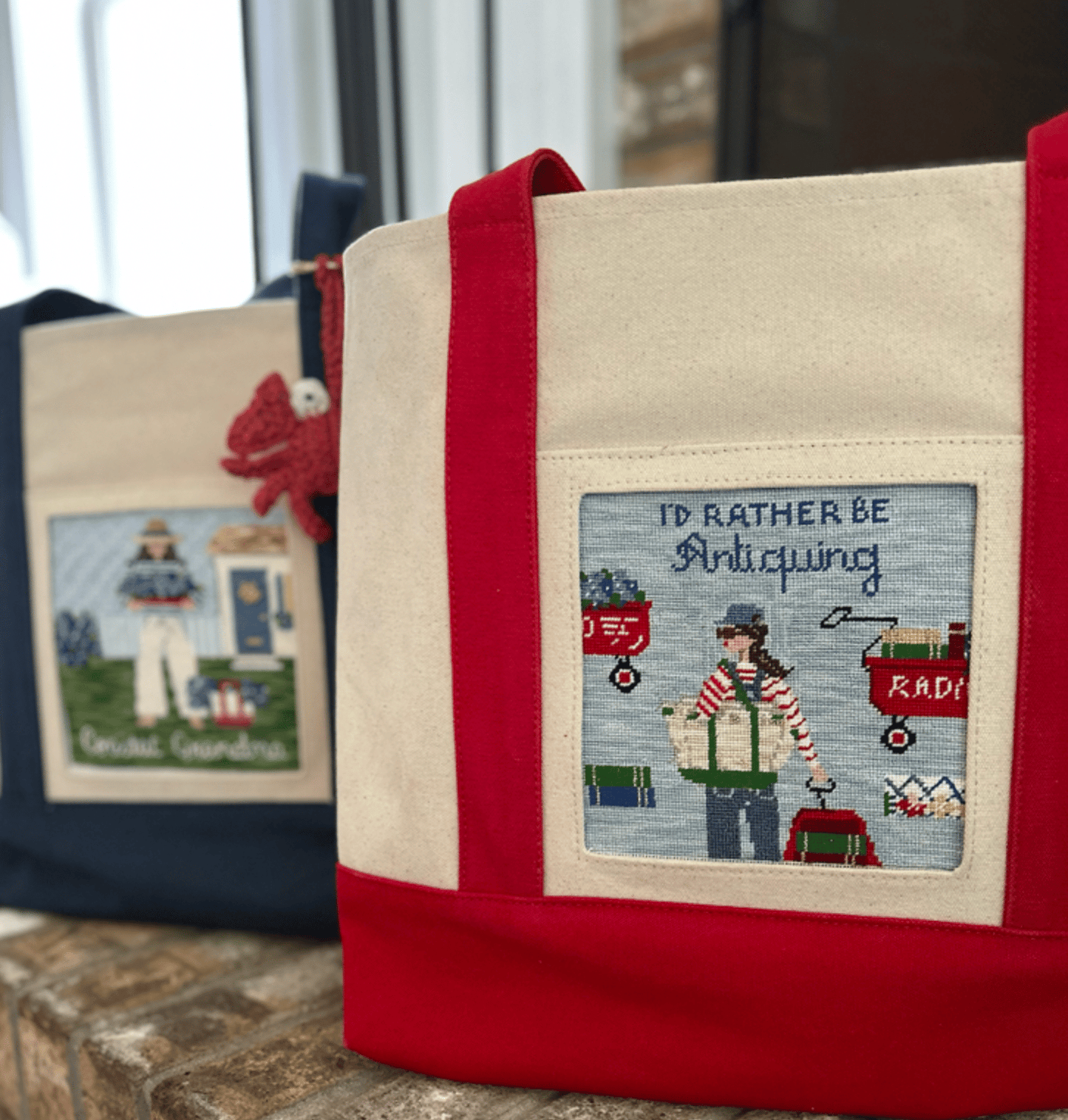 Needlepoint Canvas Boat Tote Bag