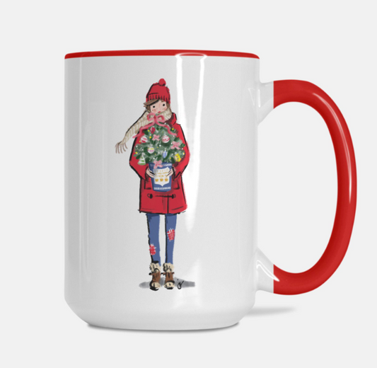 NYC Christmas Anthora Cup Girl Mug