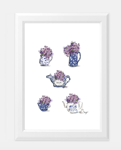 Calico China & Lilacs Art Prints