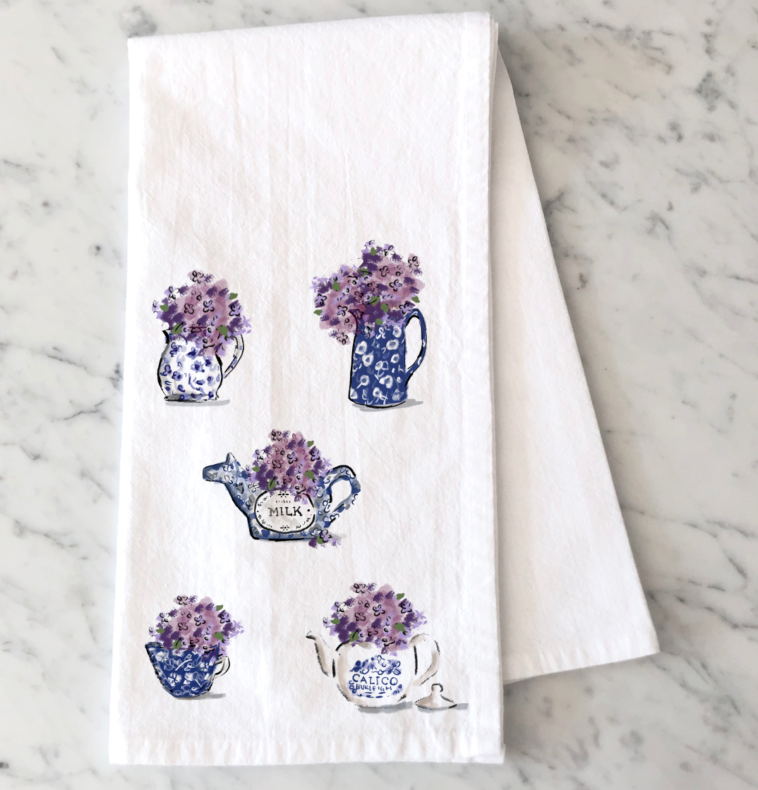 Calico China and Lilacs Tea Towel