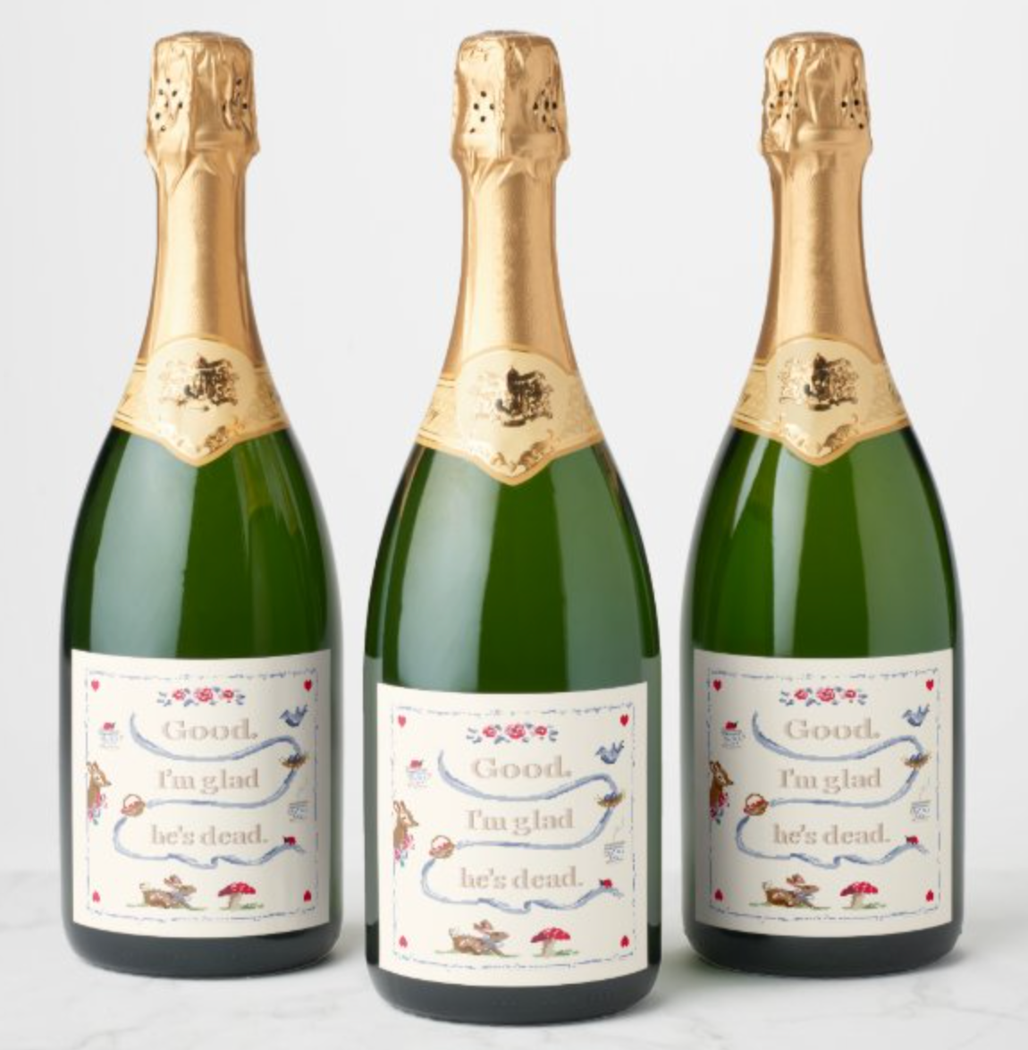 Good. I'm Glad He's Dead. Champagne Bottle Stickers