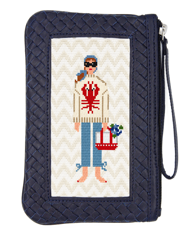 Leather Woven Canvas Wristlet/Clutch