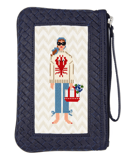 Leather Woven Canvas Wristlet/Clutch