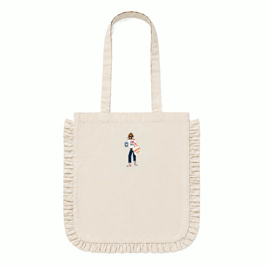 Embroidered Ruffle Edge Tote Bag - NYC