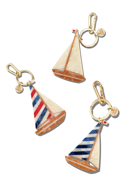 Hand-painted Sailboat Bag Charm + Keychain | Eco-Friendly