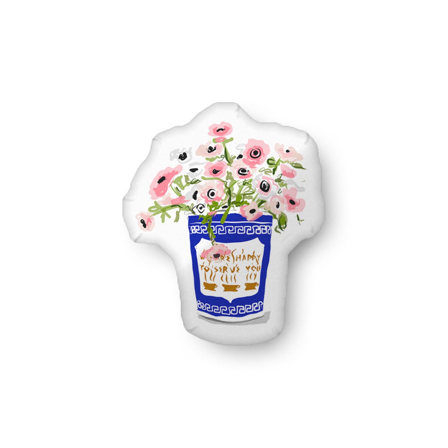 NYC Anthora Coffee Cup & Flowers Pillow