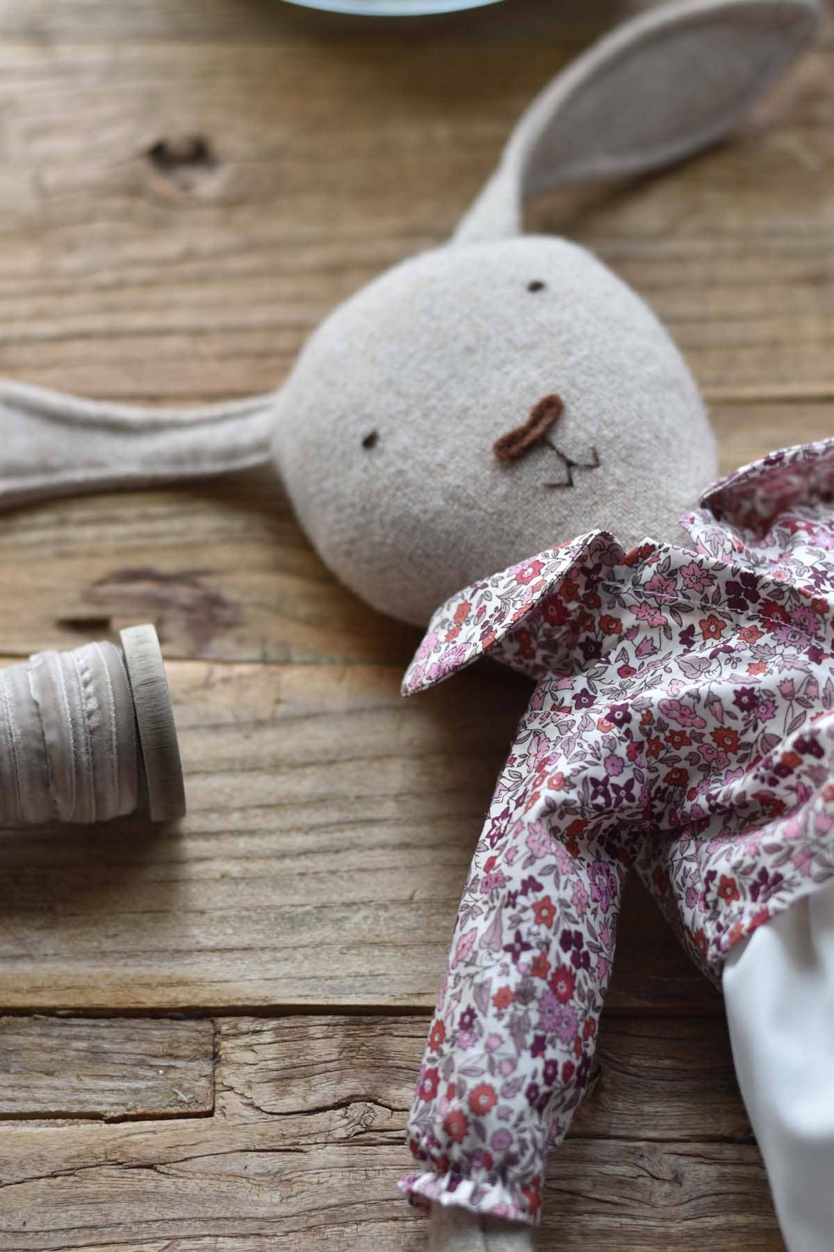Ruthie the Rabbit — Heirloom Wool Doll in Liberty Top 