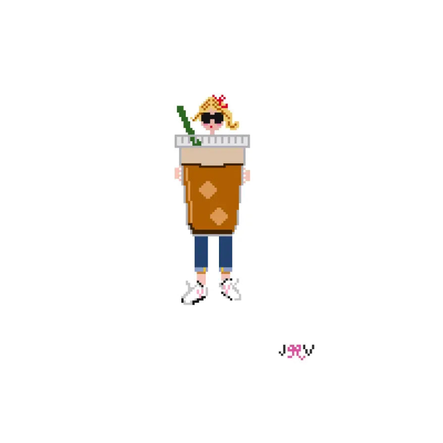 JV171 - Iced Coffee Blonde Girl Needlepoint Canvas