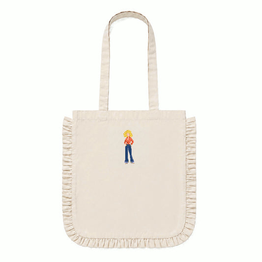 Embroidered Ruffle Edge Tote Bag -Dolly