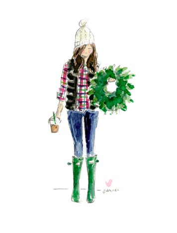 Watercolor Wreath Girl Art Print - Brunette