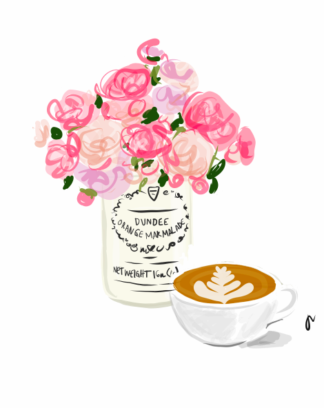 Peonies & Latte Art Print