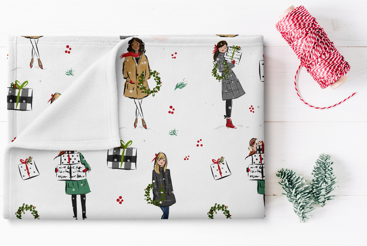 Holiday Girls Print Minky Blanket