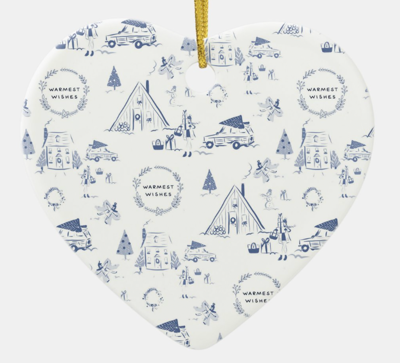 Holiday Toile Ceramic Heart Ornament