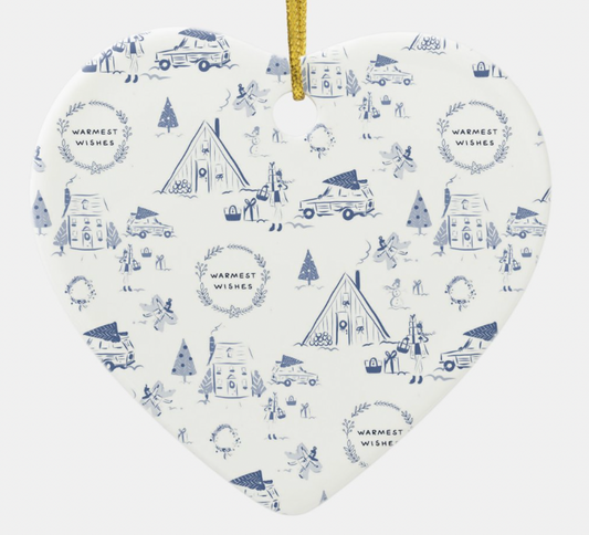 Holiday Toile Ceramic Heart Ornament