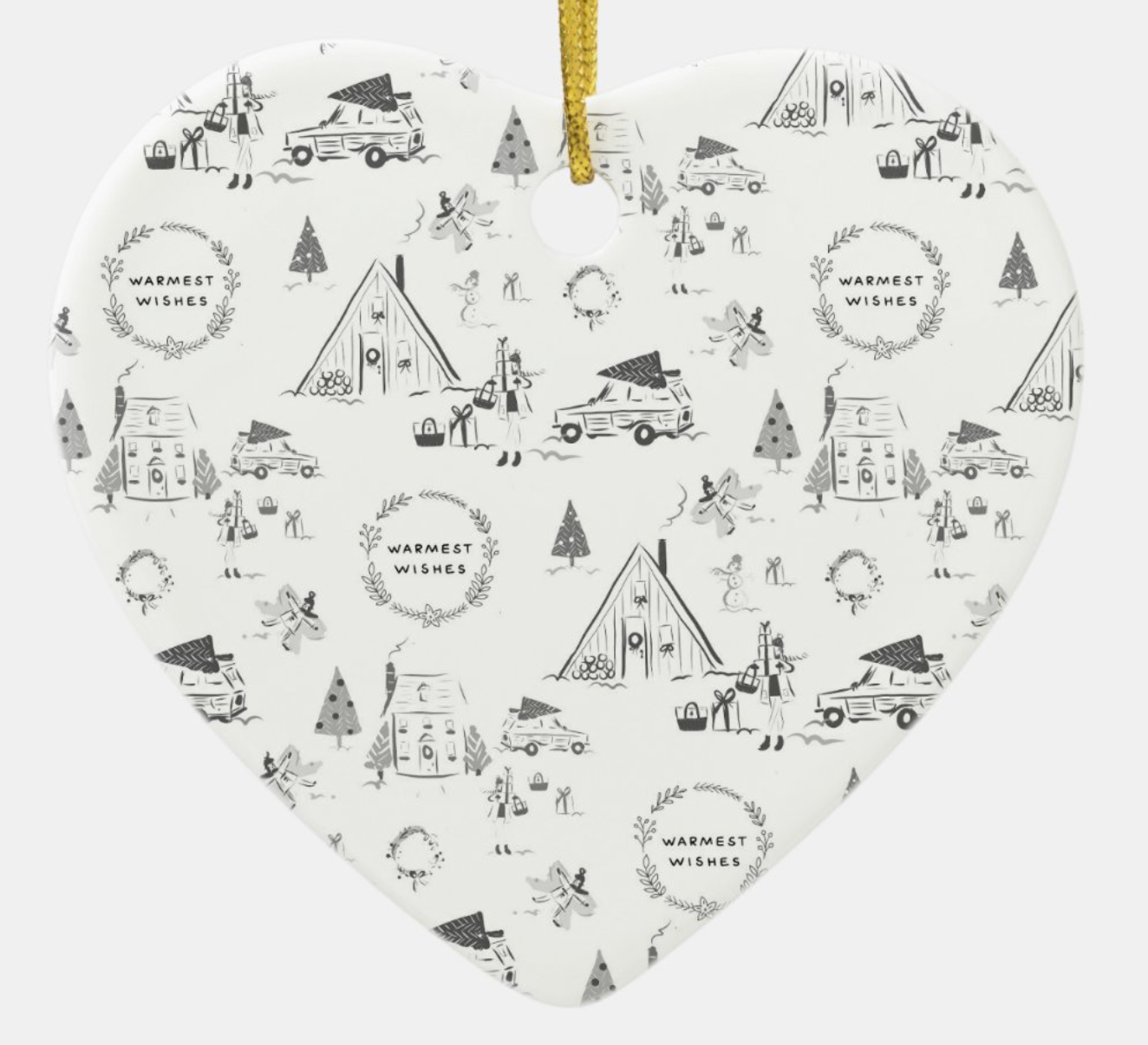 Holiday Toile Ceramic Heart Ornament