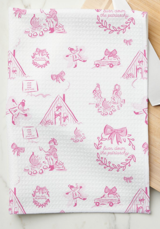 Holiday Toile Burn Down the Patriarchy Kitchen Towel