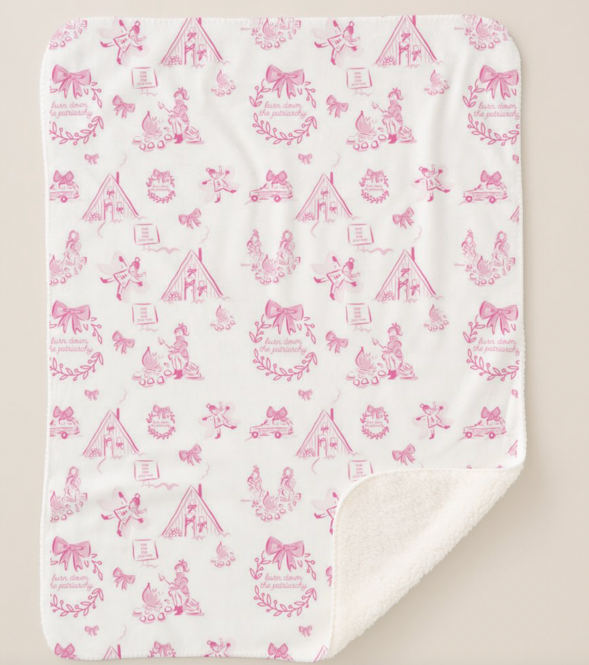 Holiday Toile Burn Down the Patriarchy Sherpa Throws