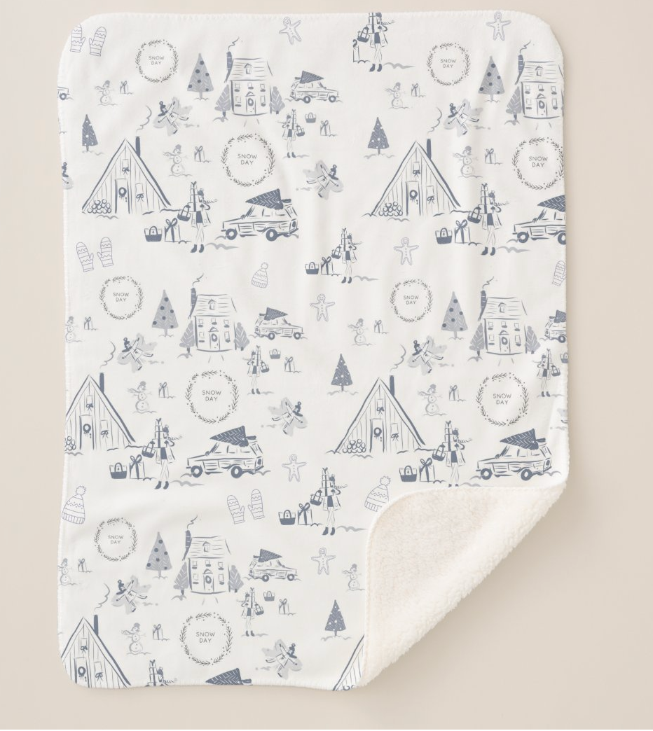 Holiday Toile Snow Day Sherpa Throw
