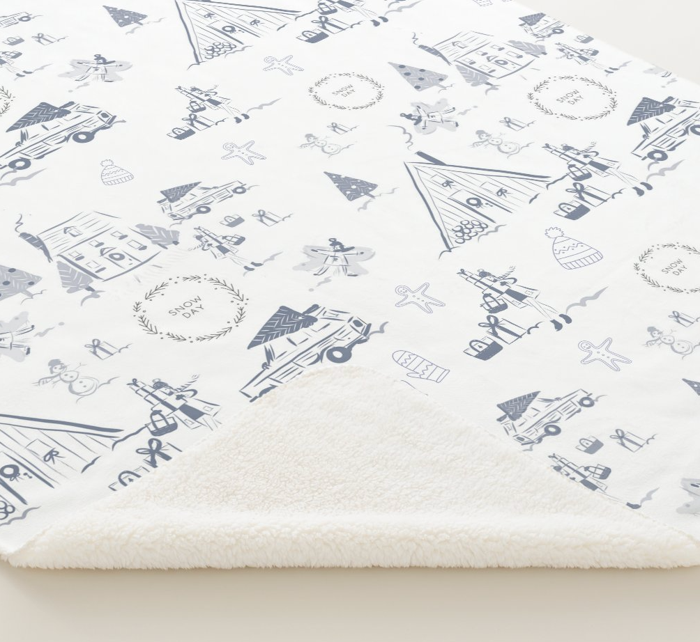 Holiday Toile Snow Day Sherpa Throw