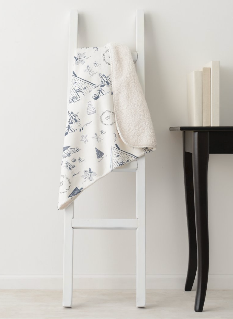 Holiday Toile Snow Day Sherpa Throw