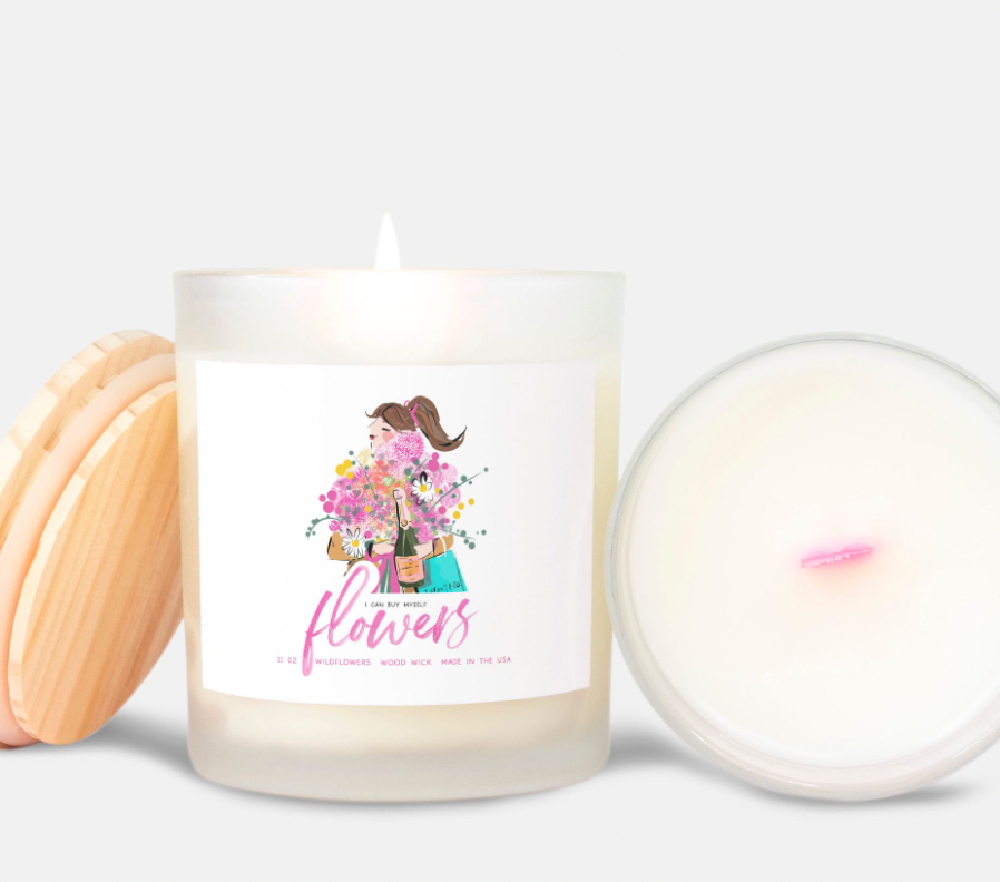 I Can Buy Myself Flowers Pink Wick Frosted Candle